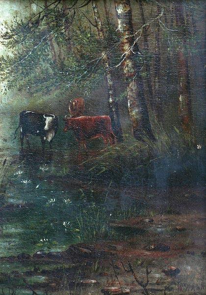 William M. Hanna Woodland View With Cows France oil painting art